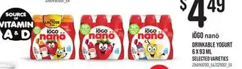 Loblaws IOGO NANO DRINKABLE YOGURT, 6 X 93 ML offer
