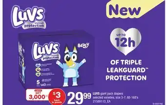 Loblaws LUVS GIANT PACK DIAPERS, size 3-7, 88-168'S offer