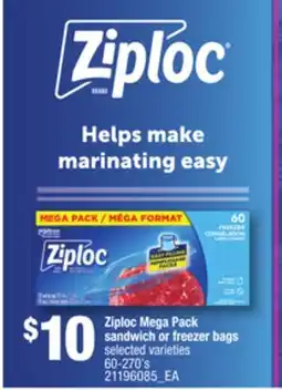 Loblaws ZIPLOC MEGA PACK SANDWICH OR FREEZER BAGS, 60-270's offer
