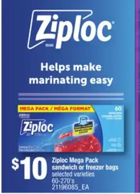 Loblaws ZIPLOC MEGA PACK SANDWICH OR FREEZER BAGS, 60-270's offer