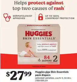 Loblaws HUGGIES GIGA SKIN ESSENTIALS PACK DIAPERS, SIZE N-5, 50-84's offer