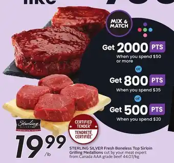 Sobeys STERLING SILVER Fresh Boneless Top Sirloin Grilling Medallions offer