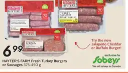 Sobeys HAYTER'S FARM Fresh Turkey Burgers or Sausages offer