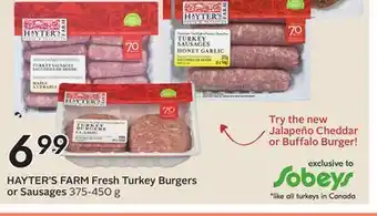 Sobeys HAYTER'S FARM Fresh Turkey Burgers or Sausages offer