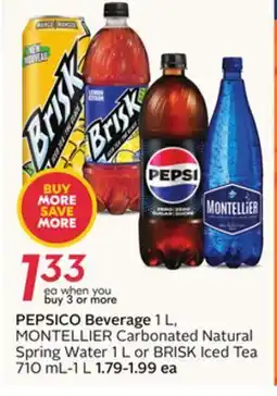 Sobeys PEPSICO Beverage 1 L, Montellier Carbonated Natural Spring Water 1 L or Brisk Iced Tea 710 mL-1 L offer