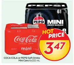 Sobeys COCA-COLA or PEPSI Soft Drinks Mini Cans offer