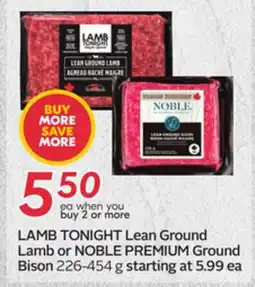 Sobeys LAMB TONIGHT Lean Ground Lamb or NOBLE PREMIUM Ground Bison offer
