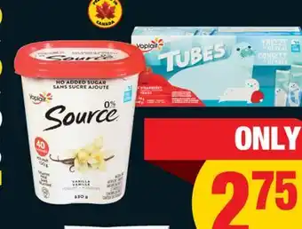 No Frills YOPLAIT SOURCE 630 g, PROTEIN 4' s, MINIGO 6' s or TUBES 8' s YOGURT offer