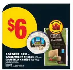 No Frills AGROPUR BRIE or CAMEMBERT CHEESE 170 g or CASTELLO CHEESE 125-200 g offer