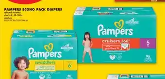 No Frills PAMPERS ECONO PACK DIAPERS, 58-180's offer