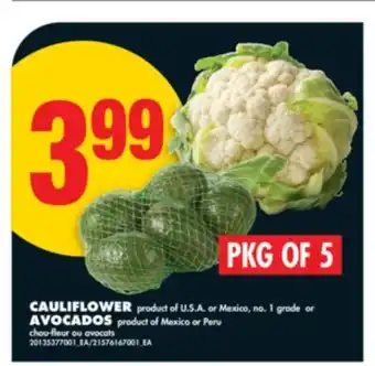 No Frills CAULIFLOWER or AVOCADOS, PKG OF 5 offer