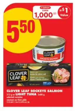 No Frills CLOVER LEAF SOCKEYE SALMON 213 g or LIGHT TUNA 3x80 g offer
