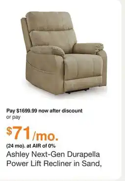 Ashley Furniture Ashley Next-Gen Durapella Power Lift Recliner in Sand, Performance Fabric offer