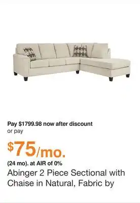 Ashley Furniture Abinger 2 Piece Sectional with Chaise in Natural, Fabric by Ashley offer