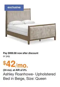 Ashley Furniture Ashley Roanhowe- Upholstered Bed in Beige, Size: Queen offer