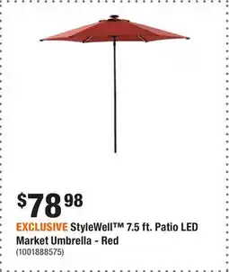 Home Depot EXCLUSIVE StyleWell 7.5 ft. Patio LED Market Umbrella - Red offer