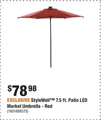 Home Depot EXCLUSIVE StyleWell 7.5 ft. Patio LED Market Umbrella - Red offer