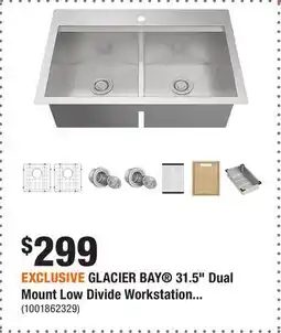 Home Depot EXCLUSIVE GLACIER BAY 31.5 Dual Mount Low Divide Workstation offer