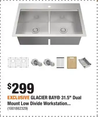 Home Depot EXCLUSIVE GLACIER BAY 31.5 Dual Mount Low Divide Workstation offer