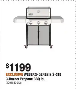 Home Depot EXCLUSIVE WEBER GENESIS S-315 3-Burner Propane BBQ in offer