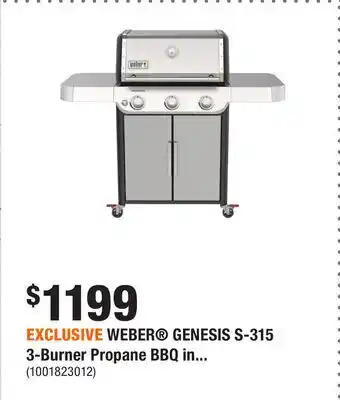 Home Depot EXCLUSIVE WEBER GENESIS S-315 3-Burner Propane BBQ in offer