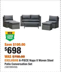 Home Depot EXCLUSIVE 6-PIECE Napa II Woven Steel Patio Conversation Set offer