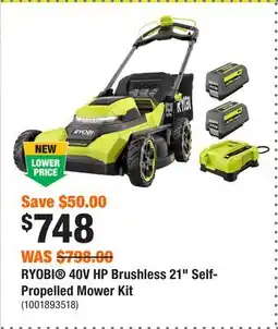 Home Depot RYOBI 40V HP Brushless 21 Self-Propelled Mower Kit offer
