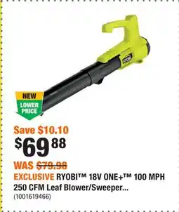 Home Depot EXCLUSIVE RYOBI 18V ONE+ 100 MPH 250 CFM Leaf Blower/Sweeper offer