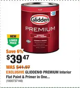 Home Depot EXCLUSIVE GLIDDEN PREMIUM Interior Flat Paint & Primer in One offer
