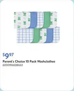 Walmart Parent's Choice 10 Pack Washclothes offer