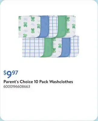 Walmart Parent's Choice 10 Pack Washclothes offer