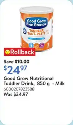 Walmart Good Grow Nutritional Toddler Drink, 850 g - Milk offer