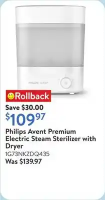 Walmart Philips Avent Premium Electric Steam Sterilizer with Dryer offer