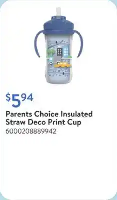 Walmart Parents Choice Insulated Straw Deco Print Cup offer