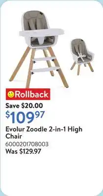 Walmart Evolur Zoodle 2-in-1 High Chair offer
