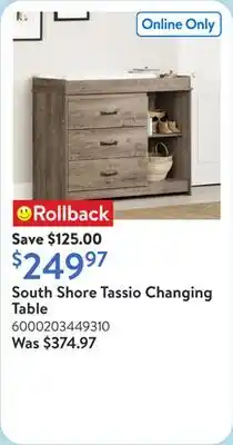 Walmart South Shore Tassio Changing Table offer