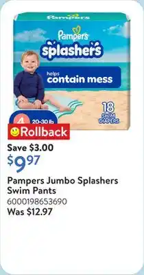 Walmart Pampers Jumbo Splashers Swim Pants​ offer