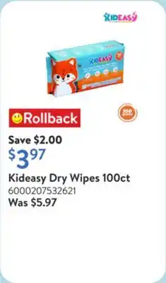 Walmart Kideasy Dry Wipes 100ct offer