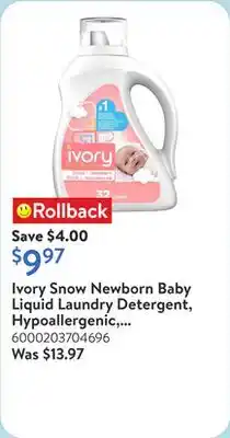 Walmart Ivory Snow Newborn Baby Liquid Laundry Detergent, Hypoallergenic, 32 loads offer