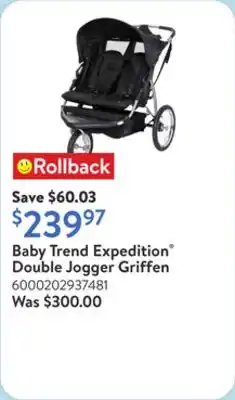 Walmart Baby Trend Expedition Double Jogger Griffen offer