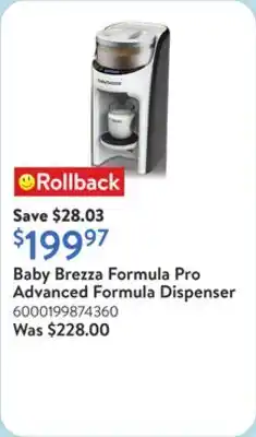 Walmart Baby Brezza Formula Pro Advanced Formula Dispenser offer
