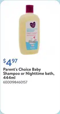 Walmart Parent's Choice Baby Shampoo or Nighttime bath, 444ml offer