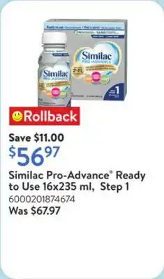 Walmart Similac Pro-Advance Ready to Use 16x235 ml, Step 1 offer