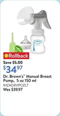 Walmart Dr. Brown's Manual Breast Pump, 5 oz 150 ml offer
