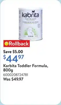 Walmart Karbita Toddler Formula, 800g offer