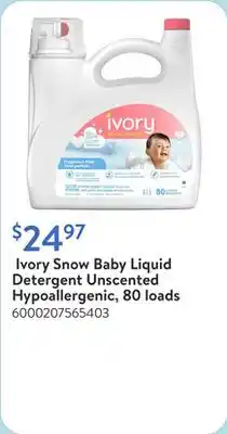 Walmart Ivory Snow Baby Liquid Detergent Unscented Hypoallergenic, 80 loads​ offer