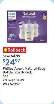 Walmart Philips Avent Natural Baby Bottle, 9oz 3-Pack Set offer