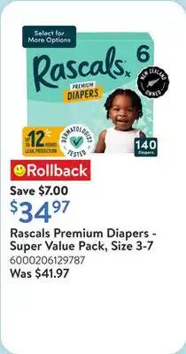 Walmart Rascals Premium Diapers - Super Value Pack, Size 3-7 offer