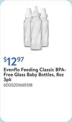 Walmart Evenflo Feeding Classic BPA-Free Glass Baby Bottles, 8oz 3pk offer