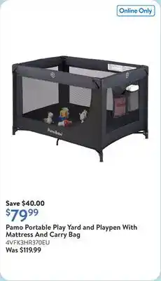 Walmart Pamo Portable Play Yard and Playpen With Mattress And Carry Bag offer